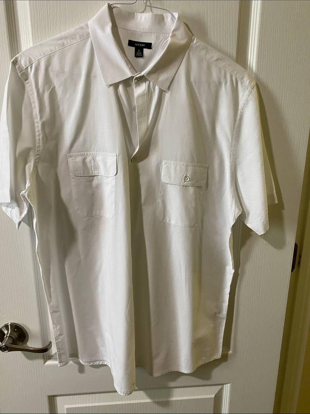 Alfani White Short-Sleeve Casual Button-Down Shirt
